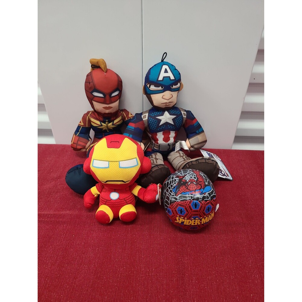 Marvel Super Hero Plush Lot - Iron Man, Captain American, Captain Marvel